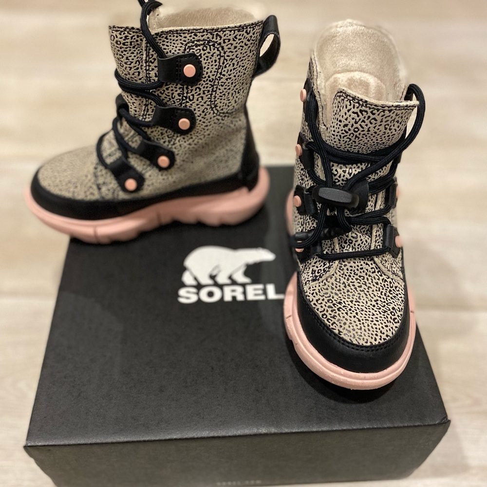 Sorel Kids' Leopard Print Boots - Black and Pink